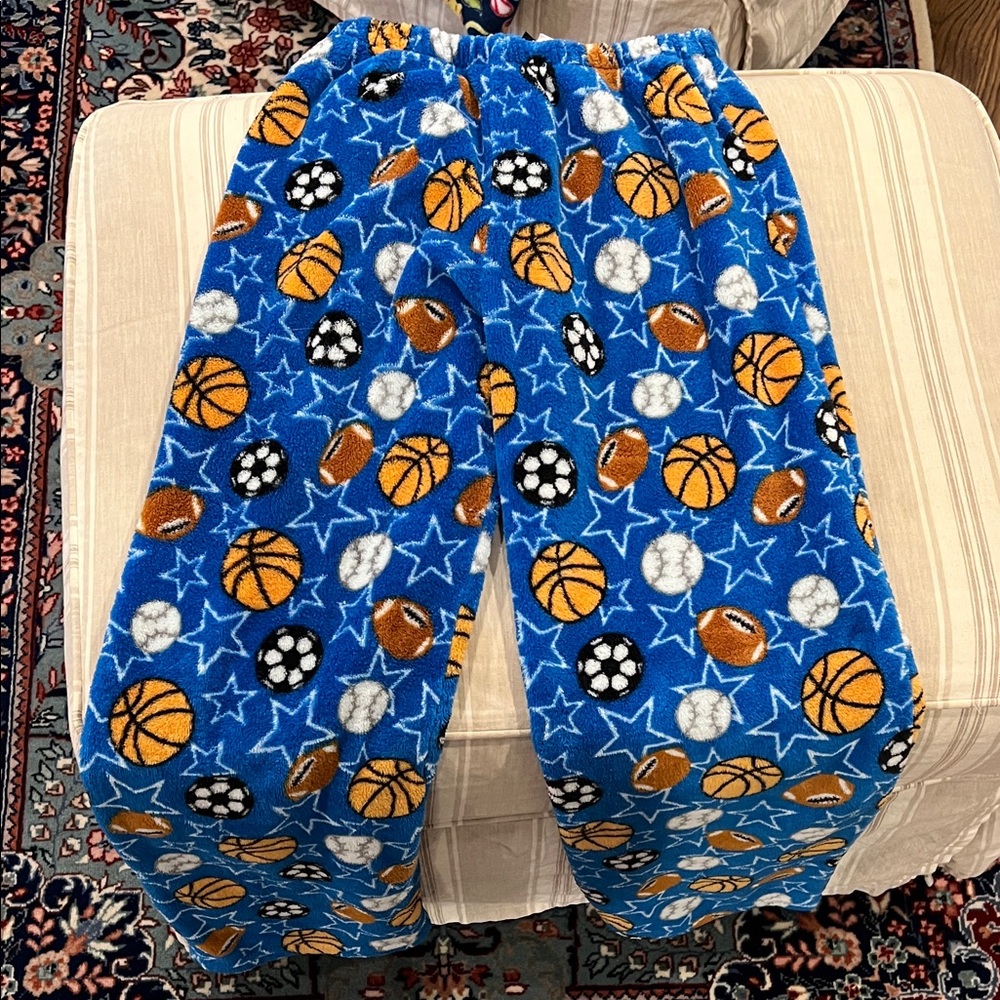 Fuzzies by Confetti Blue Sports Print Pajama Pants size M 10/12